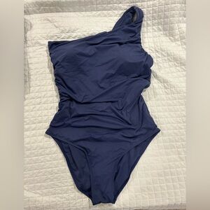 Pink Lily Navy One Shoulder Swim One Piece